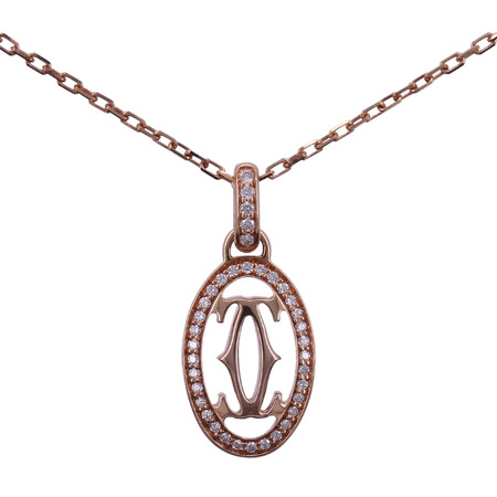 【二手95新】卡地亚(cartier)logo项链 18k玫瑰金镶钻 女士项链 二手