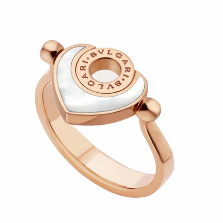 全球购 宝格丽(bvlgari)新款女士珍珠母贝镶嵌玫瑰金翻转式戒指