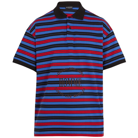 巴黎世家/男装 51635 homme-embroidered 条纹棉质凸纹布polo衫 图片