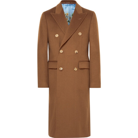 古驰(gucci)奢侈品男装 609435978 修身双排扣羊绒大衣 tan 50