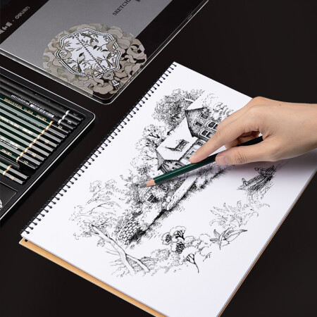 得力(deli)颐和园系列铁盒装专业素描铅笔22件套 绘图套装 学生绘画笔 儿童画画笔58171