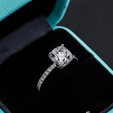 【二手99新】tiffany/蒂芙尼两克拉铂金钻戒方垫形 2.