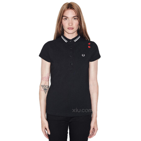 fred perry 弗萊德·派瑞 女士圖案刺繡純棉polo衫 黑色 14