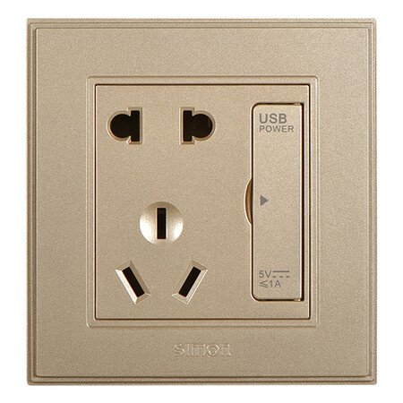 西蒙开关插座面板56c系列56e721 五孔带usb 香槟色