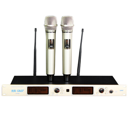 专业u段无线麦克风 一拖二话筒 u段ktv卡拉ok无线双手买话筒(金色)