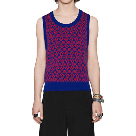 gucci 古驰 男士提花骷髅羊毛背心461184 x5p24 4166 蓝色 l