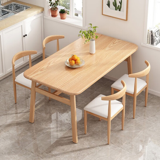 餐桌椅组合家用小户型桌子饭桌仿实木快餐公寓出租房餐厅北欧简约 60*120原木色【单桌】加固款 140cm /120cm