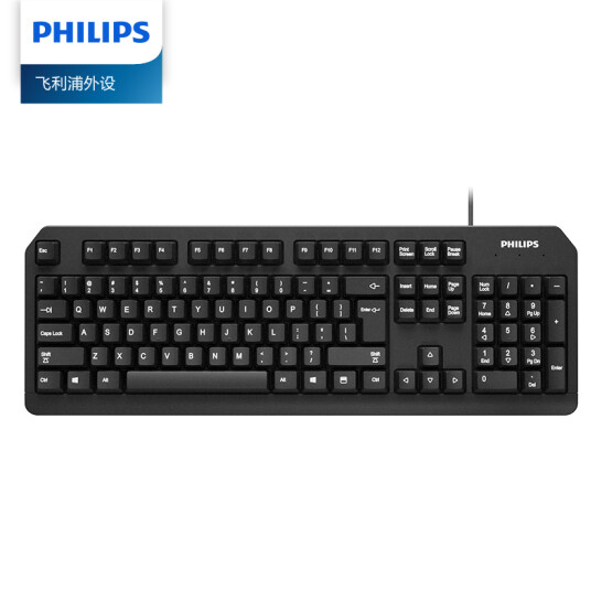 飞利浦（PHILIPS）SPK6212B键盘有线键盘办公键盘104键机械茶轴手感钢琴烤漆薄膜键盘黑色