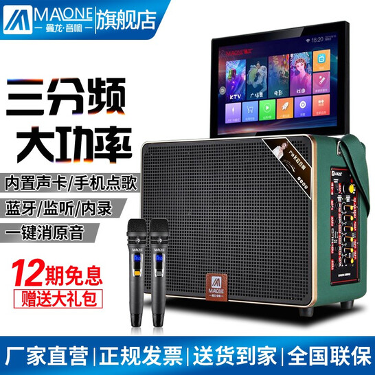 曼龙音响户外网红直播唱k歌专用广场跳舞带显示屏点歌视频机大功率便携拉杆音箱 KT-111官方标配2原装话筒+礼品 双系统