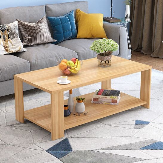 茶几客厅简约木质小户型双层简装茶几桌 浅胡桃100*50