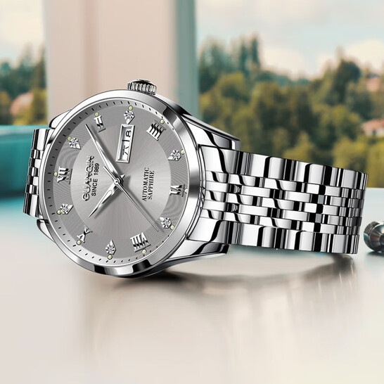 手表男士机械表男表夜光防水表瑞士品质双日历名牌钢带镶钻腕表