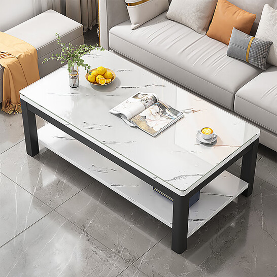 茶几客厅家用茶桌钢化玻璃茶台仿岩板大理石茶几轻奢高级感桌子 【推荐】白大理石纹色120cm