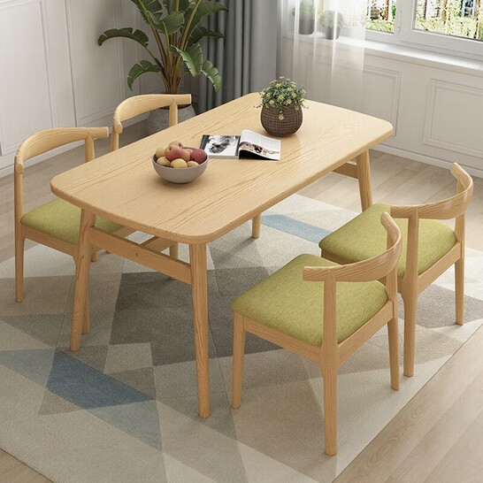 餐桌椅组合家用小户型桌子吃饭桌仿实木长方形快餐桌椅公寓出租屋 120*60原木色+4把餐椅