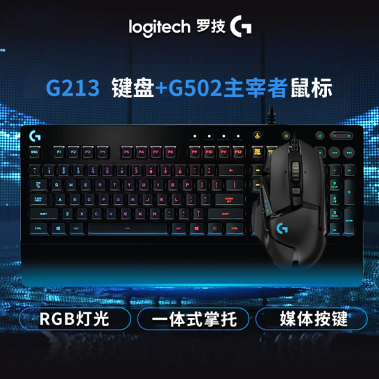 罗技（G）G213RGB有线游戏键盘背光电竞机械手感键盘电脑吃鸡/绝地求生键盘鼠标套装G213RGB键盘+G502主宰者鼠标