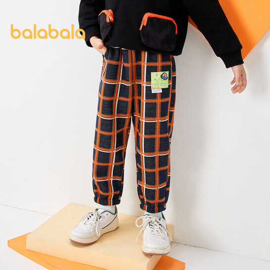 巴拉巴拉 儿童秋冬加绒潮酷格纹休闲裤 39.9元包邮 值值值-买手聚集的地方