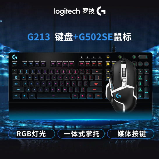 罗技（G）G213RGB有线游戏键盘背光电竞机械手感键盘电脑吃鸡/绝地求生键盘鼠标套装G213RGB键盘+G502SE熊猫版鼠标