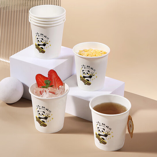 美丽雅 乐享 一次性加厚熊猫印花本色纸杯 190ml*100只 新低9.9元包邮 值值值-买手聚集的地方