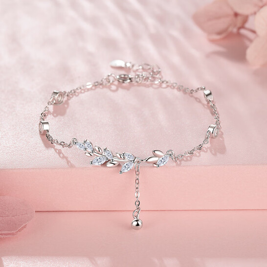 s999足银流苏麦穗手链镶钻甜美小清新纯银手饰送女友闺蜜生日礼物 麦穗999纯银手链