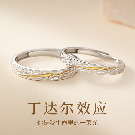 情侣对戒银戒指男女求订婚生日圣诞节礼物送女友老婆 【s925银】丁达尔效应对戒