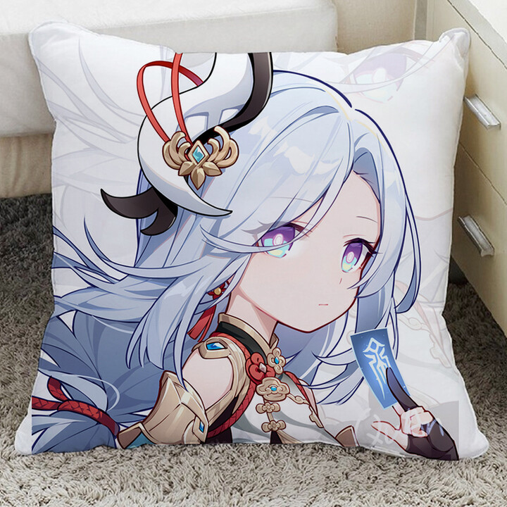 抱枕二次元动漫甘雨心海胡桃魈可莉雷电双面玩偶靠垫 m申鹤 35x35cm