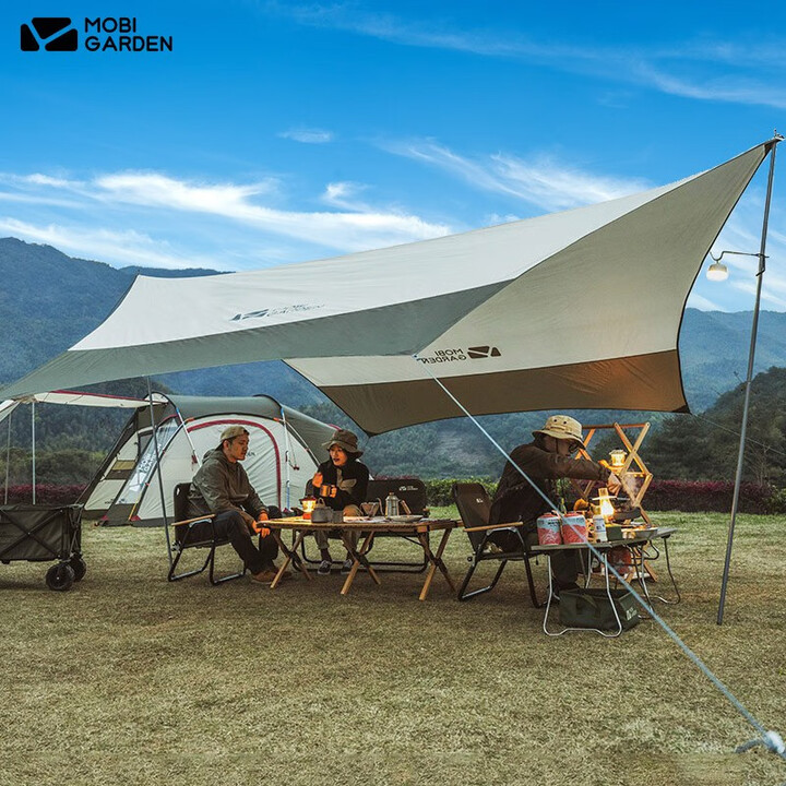 牧高笛（MOBIGARDEN）天幕户外露营防雨遮阳棚大空间便携六角涤纶涂银帐篷防雨防晒凉棚 440橄榄绿