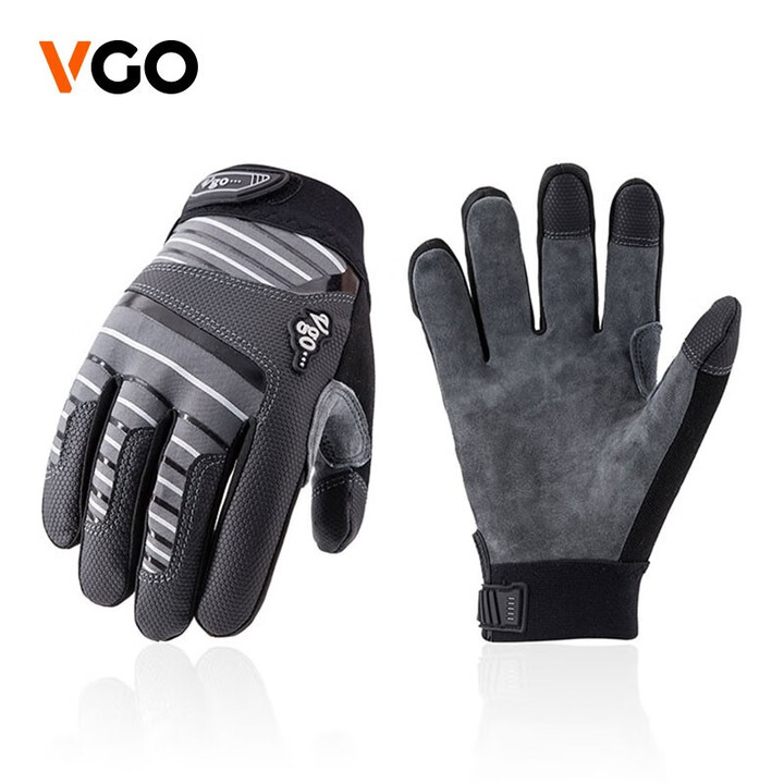 位高Vgo 户外运动手套骑行 登山徒步保护 鹿皮材质 亲肤舒适 DB9705-M 灰色 L（掌围22.8-23.5 中指8.2-8.4）