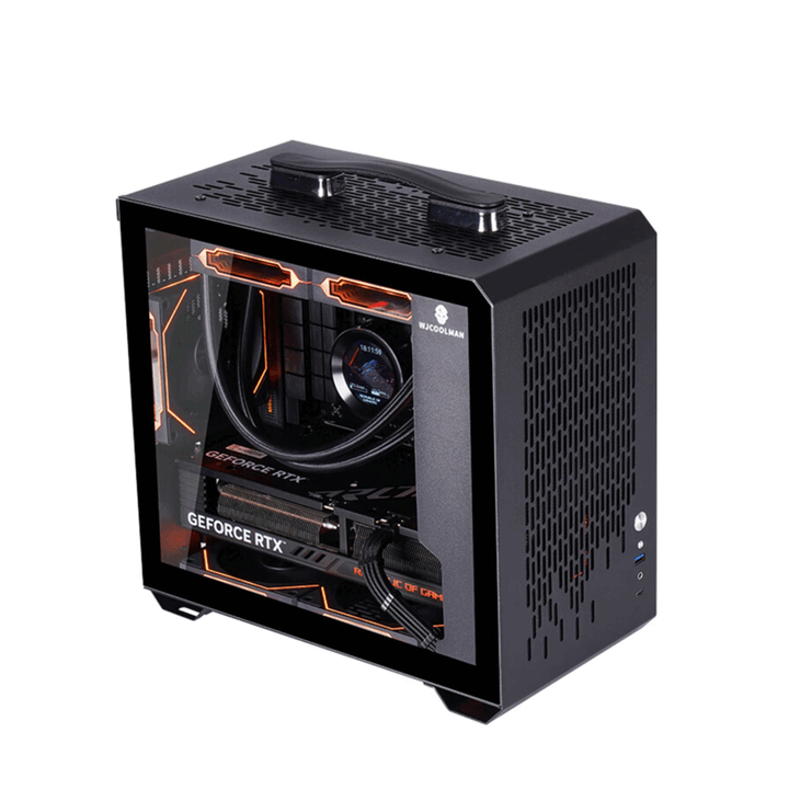 玩嘉阿尔法S1手提便携式机箱MATX主板支持240水冷ITX桌面MINI主机箱 【玩嘉T02】黑色 +3把棱镜5pro风扇(1正2反)【图片 ...
