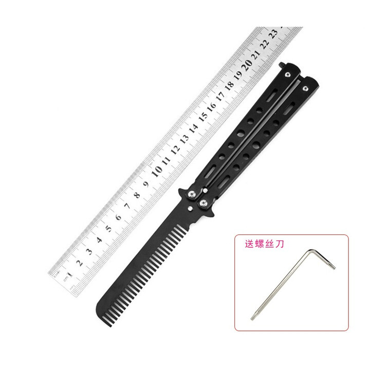 雷佰 蝴蝶梳子训练习折叠梳子未开刀刃甩手梳 黑色蝴蝶梳