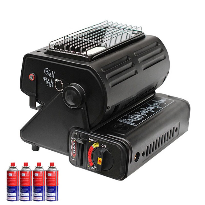 SEAROCK 海岩户外露便携式取暖器车载取暖火炉室内液化气煤气冰钓取暖炉 升级黑色双气+4个气（可放平使用）