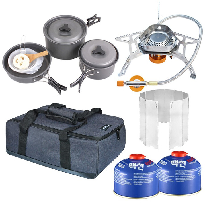 沃森斯防风猛火户外炉具野外野炊炉头便携式瓦斯燃气灶露营炊具套装炉子 2-3人标准套装