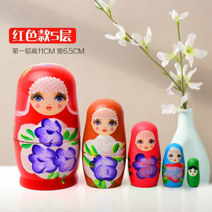古仕龙俄罗斯套娃彩绘喜娃高端木质7层10层精美礼物品佩奇纯手工好