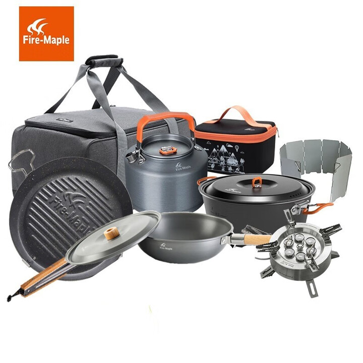 火枫（FIRE-MAPLE）户外炉子擎天炉七头炉露营野炊炉具锅具自驾游炊具套装全套可新疆 星焰七头炉 省心套装(带2个罐)