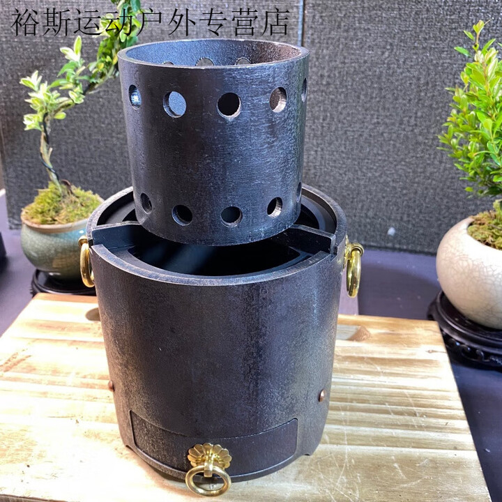 柏潮抖音同款炭火炉复古取暖铸铁小圆炉气化户外炭茶炉便携式小钢炮 圆炉+内胆+纯铜提手(重量8.6斤)