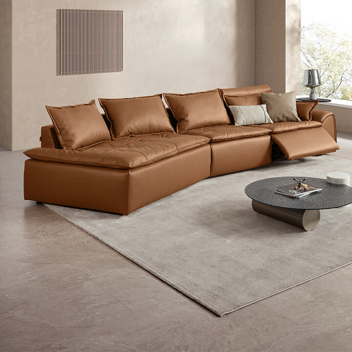 意式功能皮沙发客厅零靠墙大坐深6172 巴洛克棕3人位左