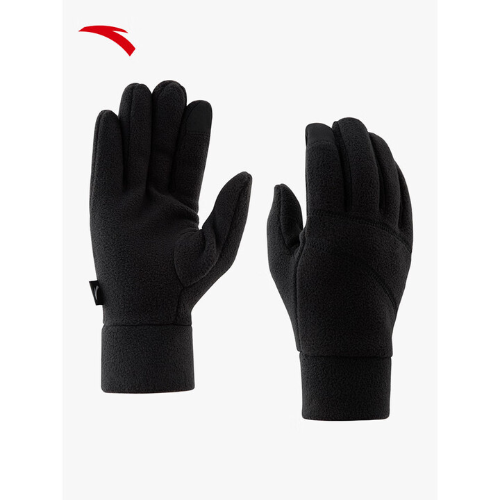 安踏（ANTA）运动手套 冬季保暖防风防寒户外滑雪登山雪地加绒加厚可触屏手套 黑色-1
