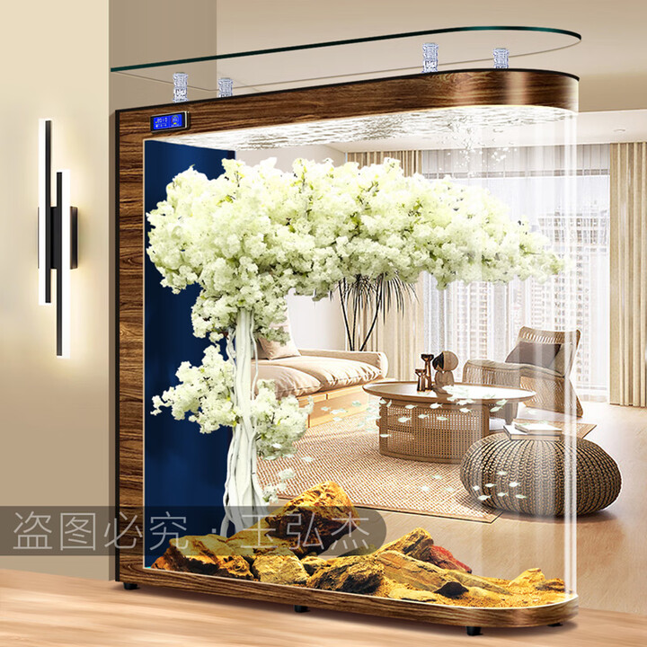 玉弘杰子弹头鱼缸客厅落地隔断玻璃水族箱家用中大型屏风自循环免换水