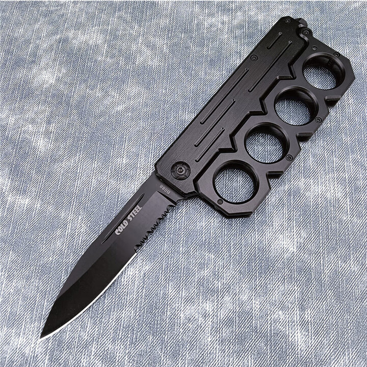 骆穂豆新款户外四指拳套刀折叠小刀防身武器指虎破窗器炫酷求生小刀 黑色 60°以下 9cm 12cm