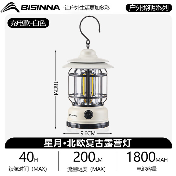 北山狼 户外露营灯多功能超长续航野营复古氛围LED照明灯 充电款白色