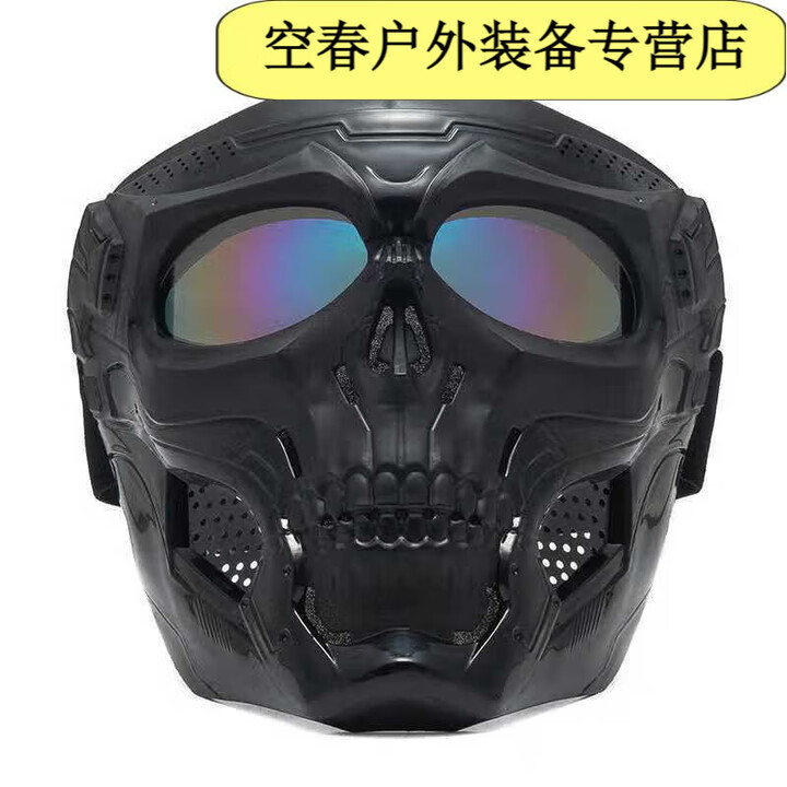 芮帕骷髅面具全脸防护幽灵面罩户外骑行防风护目镜 黑色(炫彩片)
