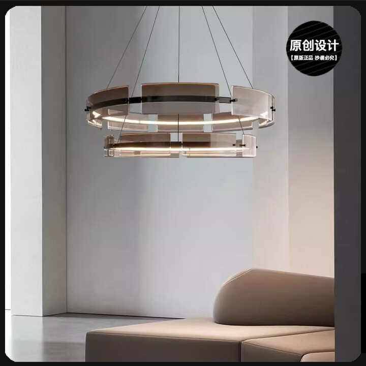 意式极简客厅吊灯现代简约高端玻璃设计师餐厅包间大堂灯具卧室灯 圆款80+60CM直径+琥珀色玻璃 全光谱*三色变光【图片 价格 品牌 报价】-京东