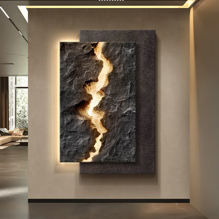 岩素高级感玄关装饰画新款轻奢走廊过道挂画立体氛围正对门入户画壁灯 颗粒质感砂岩+立体叠加丨D 60*80CM高 立体砂岩画【无边框】【图片 ...