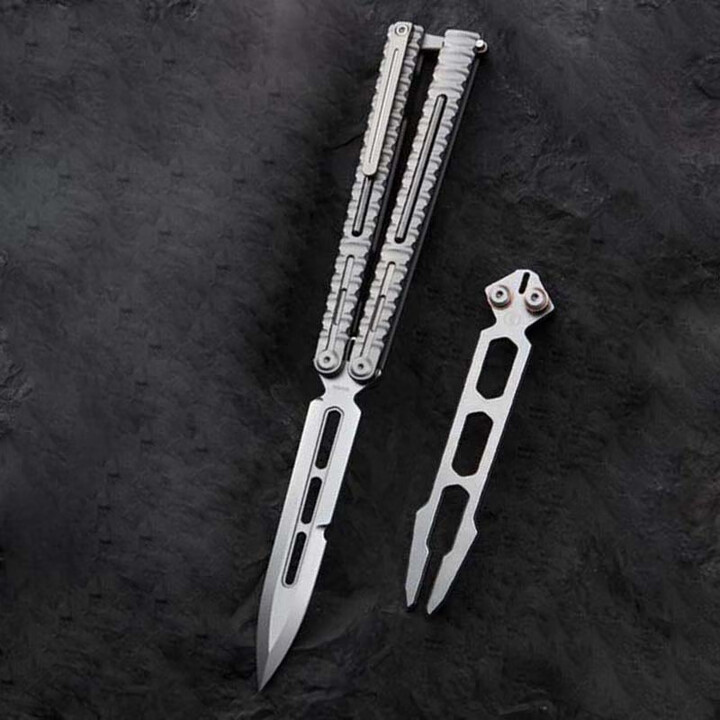 MAXACE黑曜石2代一体钛合金M390钢锆合金贴片户外蝴蝶甩练习音叉未开刃 喷砂柄+M390+练习音叉