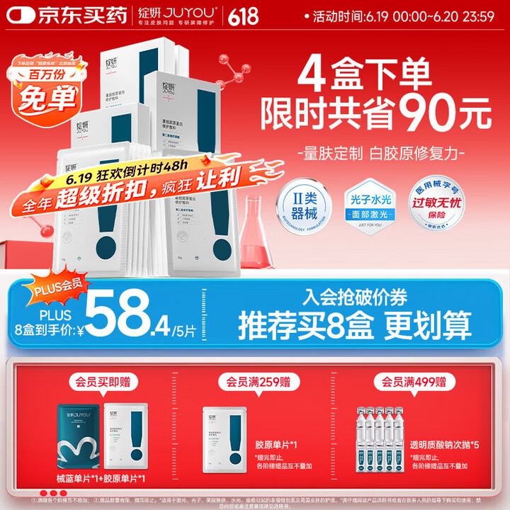 绽妍重组胶原蛋白修护敷料Ⅱ型:25g*5片4盒医美术后补水修...