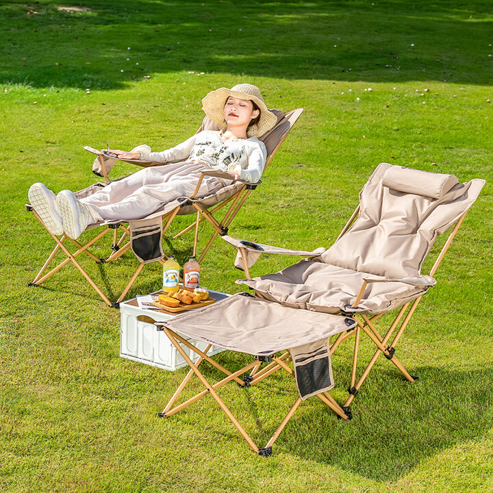 疆屿躺椅户外折叠椅便携式露营椅子沙滩椅办公室午休钓鱼椅 【升级夹棉款】黑色+宽大方脚托-5CM夹棉 柔软更舒适