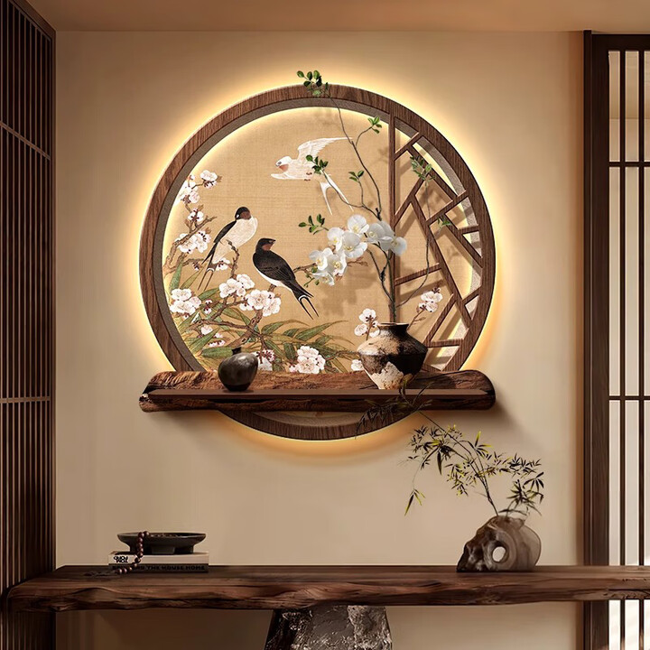喜进门宋代美学入户玄关装饰画新中式走廊过道挂画茶室高级感背景墙壁画 A款-花鸟祥和FZH07+FZH29 60*60cm 三层立体砂岩画+仿真 ...