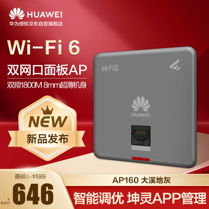 【华为eKitEngine AP160】华为wifi6无线ap面板智易AP160双GE电口2+2千兆双频5g家用企业级1800M智能天线无缝 ...