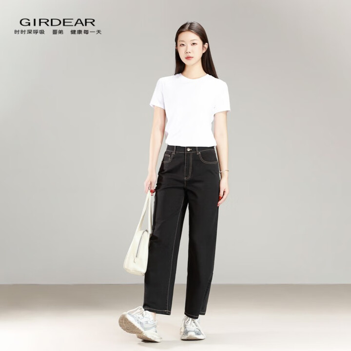 哥弟(GIRDEAR)女装T恤夏季新款上衣圆领百搭纯色基础款短袖小白T恤1301048 白色 S (2码)【图片 价格 品牌 报价】-京东