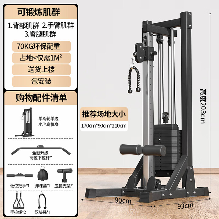 朗益（LANGYI）单边小飞鸟龙门架健身器材家用多功能一体高位下拉综合划船训练器 单滑轮单机+70KG环保环【图片 价格 品牌 报价】-京东