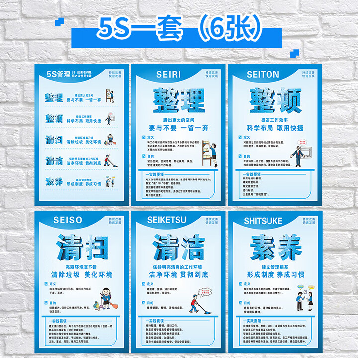 姿萌5S管理标识牌6s7s标语工厂车间安全标识牌现场质量管理海报企业规 5S【一套6张】 40cm*60cm【图片 价格 品牌 报价】-京东