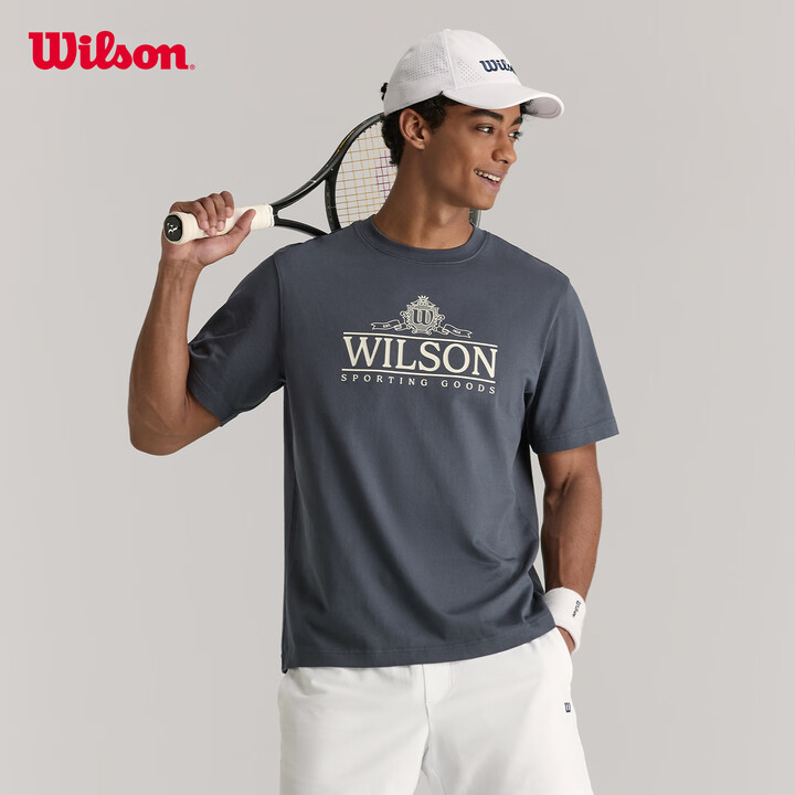 威尔胜(Wilson)官方夏季男士网球服LEGACY休闲日常纯棉舒适挺阔短袖T恤 暗影蓝-WM20104532DBR XL /185/104A ...
